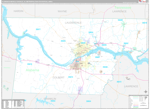 Florence-Muscle Shoals, AL Metro Area Wall Map
